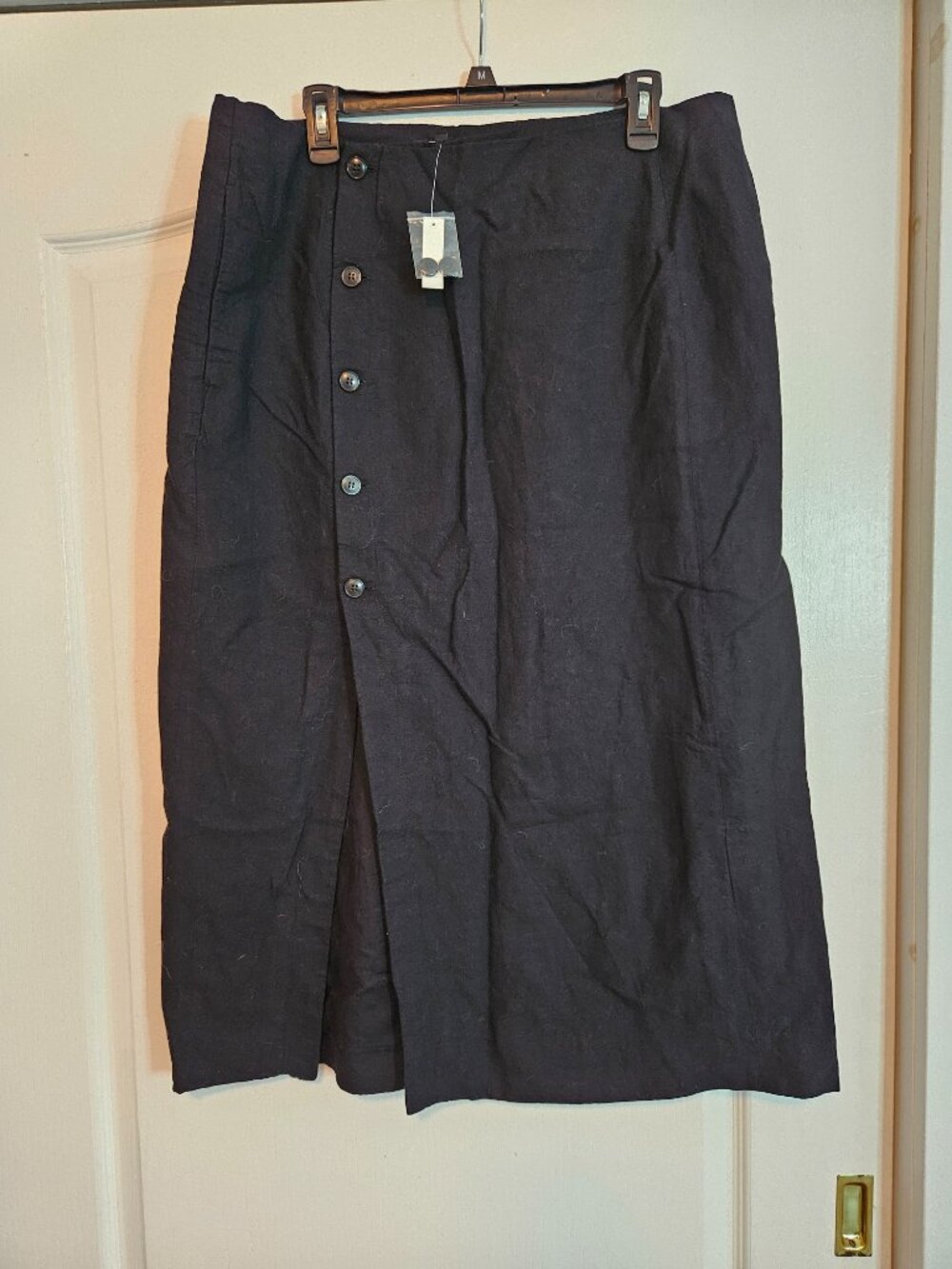 Wrap Midi Skirt 14 Black Linen-Cotton Blend NL829 - Picture 6 of 8